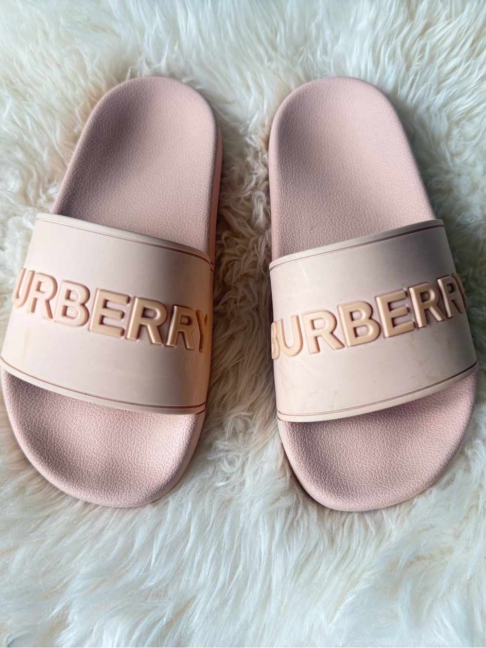 Burberry Pale Pink Rubber Logo Slide Sandals